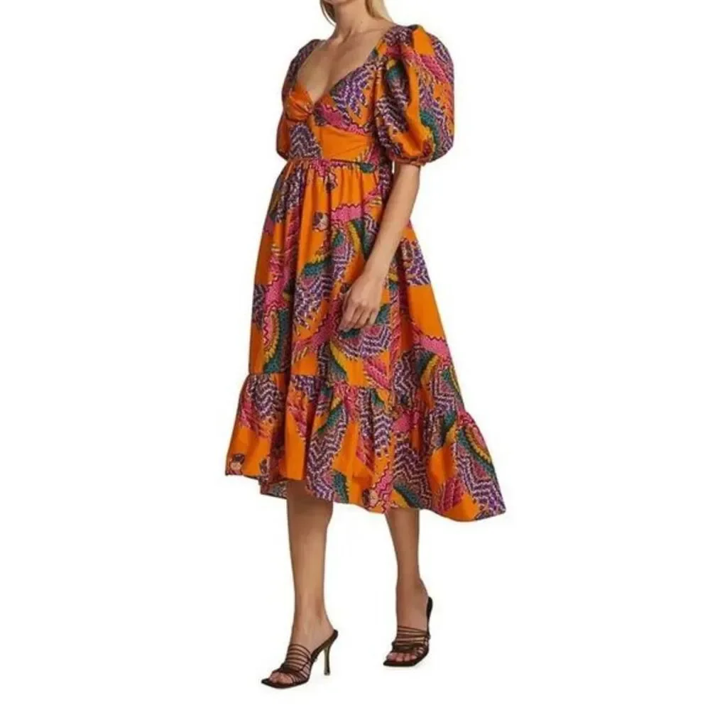 FARM
Rio Macaw Puff-Sleeve Midi Dress